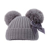 Personalised Grey Baby Pom Hat with Velvet Bow - Just Blue or Pink