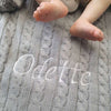 Personalised Grey Cable Knit Baby Pom Blanket