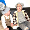 Baby and Child wearing a Personalised Grey Pom Pom Hat