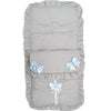 Personalised Grey Pram Footmuff with Blue Bows - Just Blue or Pink