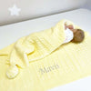 Personalised Lemon Cable Knit Baby Pom Blanket