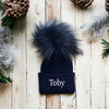 Personalised Navy Baby Pom Hat - Just Blue or Pink