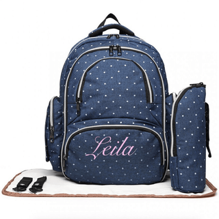 Personalised Baby Change Backpack - Navy Polka Dot - Just Blue Or Pink