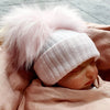 Personalised Pink Baby Hat with Pom Poms - Just Blue or Pink