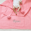 Personalised Pink Cable Knit Baby Pom BlanketBlue or Pink