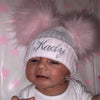 baby wearing Personalised Pink double Pom Hat 