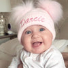 baby wearing Personalised Pink double Pom Hat 