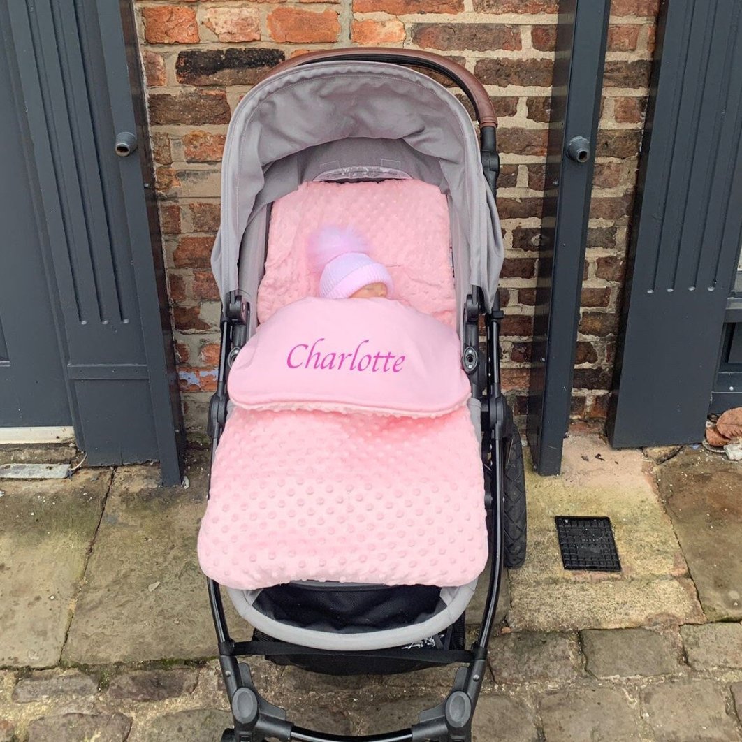 Pram Liner Pink Footmuffs For Prams Personalised Pink Velour