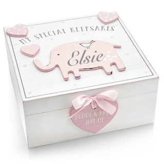 Personalised Pink Wooden Elephant Keepsake Box - Just Blue Or Pink