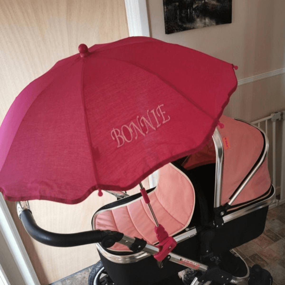 bugaboo pink parasol Personalised Hot Pink Pram Parasol | Embroidered Name