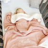 Personalised Rose Gold Fleece Pom Blanket - Just Blue or Pink