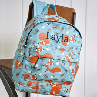 Personalised Rusty The Fox Mini Backpack - Just Blue Or Pink