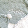 Personalised Sage Green Fleece Pom Blanket - Just Blue or Pink