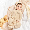 Personalised Taupe Knitted Pramsuit - Just Blue or Pink