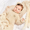 Personalised Taupe Knitted Pramsuit - Just Blue or Pink