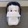 Personalised White Broderie Anglaise Car Seat Footmuff/ Cosy Toes - Just Blue or Pink