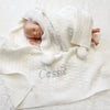 Personalised White Cable Knit Baby Pom Blanket