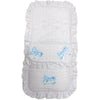 Personalised White Frilly Pram Footmuff with Blue Bows - Just Blue or Pink