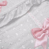 Personalised White Frilly Pram Footmuff with Pink Bows - Just Blue or Pink