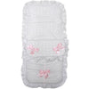 Personalised White Frilly Pram Footmuff with Pink Bows - Just Blue or Pink