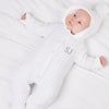 Personalised White Knitted Pramsuit - Just Blue or Pink