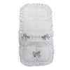 Personalised White Pram Footmuff with Grey Bows - Just Blue or Pink